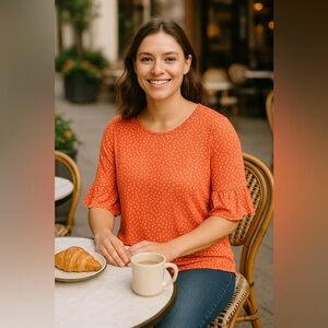 CURE Coral Polka Dot Flutter Sleeve Top | 3XL